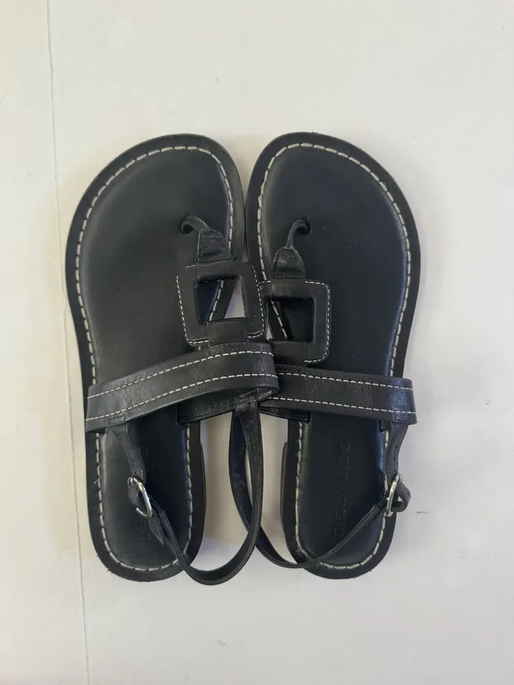 Bernardo Tegan Black Leather Thong Slingback Sandals Square Ring Stitch 9M